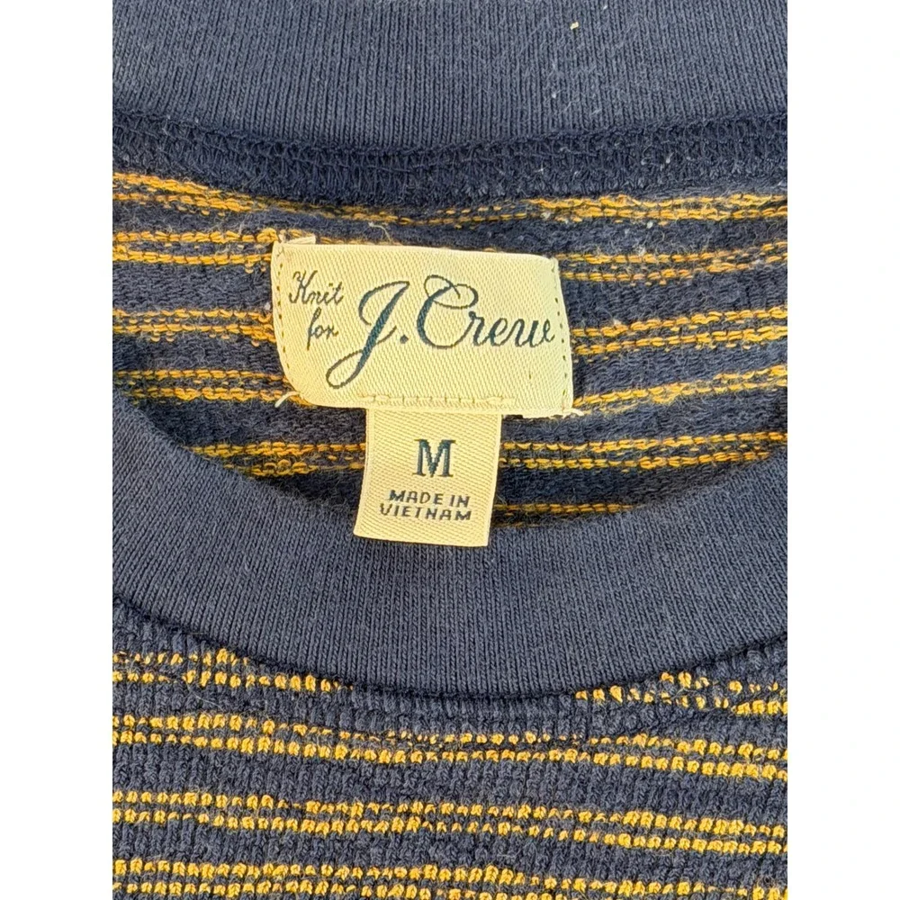 J. Crew Mens Textured Striped Crewneck Sweatshirt Navy Blue Yellow Size M